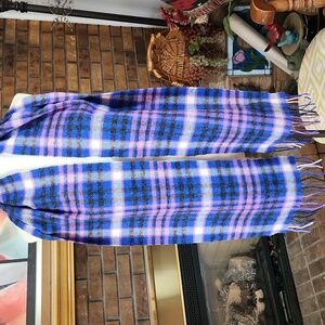 HARROD'S OF LONDON purple pink plaid 100% lambswool scarf made in Scotland